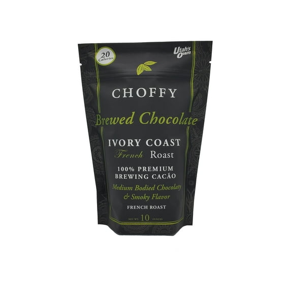 Choffy Brewed Cacao Coffee Alternative Substitute - 10 Oz Ivory Coast French Roast Flavor - Caffeine Free Brewed Cacao Ground Drinking for Dark Chocolate Lovers, Healthy Rich Chocolate Drink