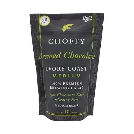 Choffy Brewed Cacao Coffee Alternative Substitute - 10 Oz Ivory Coast Medium Roast Flavor - Caffeine Free Brewed Cacao Ground Drinking for Dark Chocolate Lovers, Healthy Rich Chocolate Drink