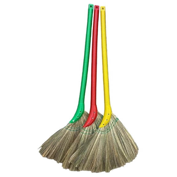 Choi Bong Co Vietnam Hand Made Straw Soft Broom with Colored Handle 12" Head Width, 40" Overall Length -1pc