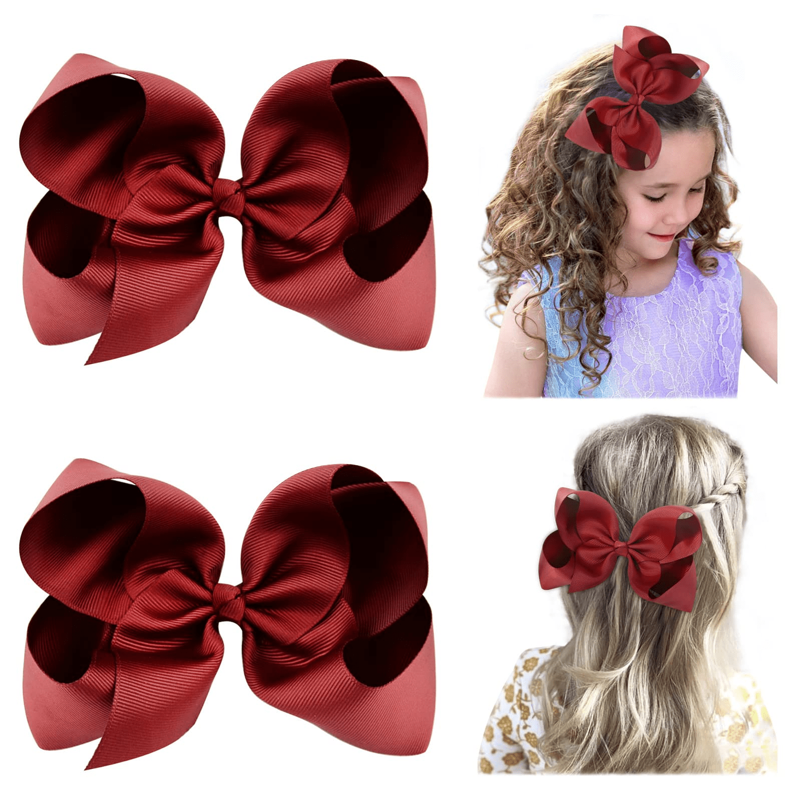 Choicbaby 2 PCS 4.5 in Hair Bows for Girls Grosgrain Ribbon Solid Color