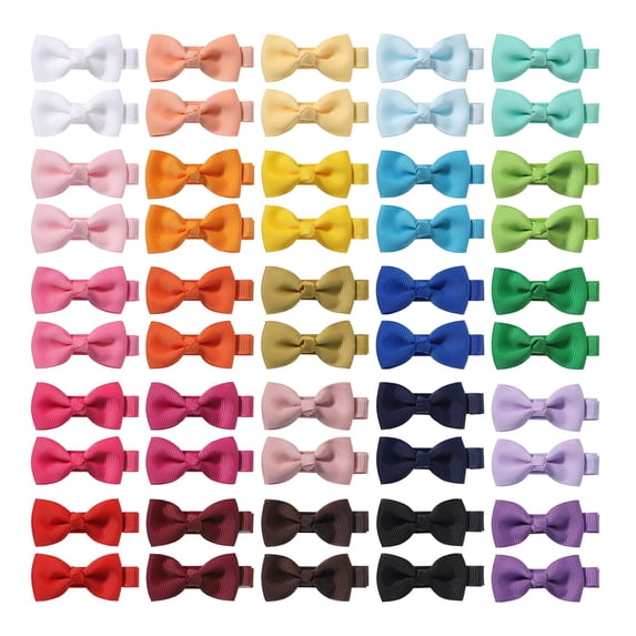Choicbaby 50 Pcs Small Baby Hair Clips Bows for Toddler Girls Fully Lined Baby Barrettes Grosgrain Ribbon 2" Hair Bows for Girls Infant Fine Hair