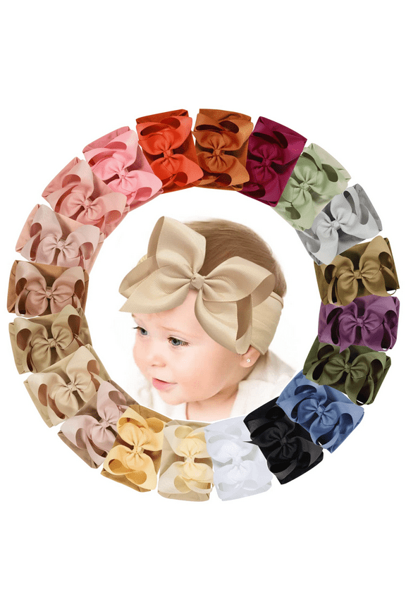Baby Headbands with Big Bows Baby Girl Hair Accessories Infant Newborn Toddler Baby Bows and Nylon Headbands for Baby Girls-6",20 Pcs