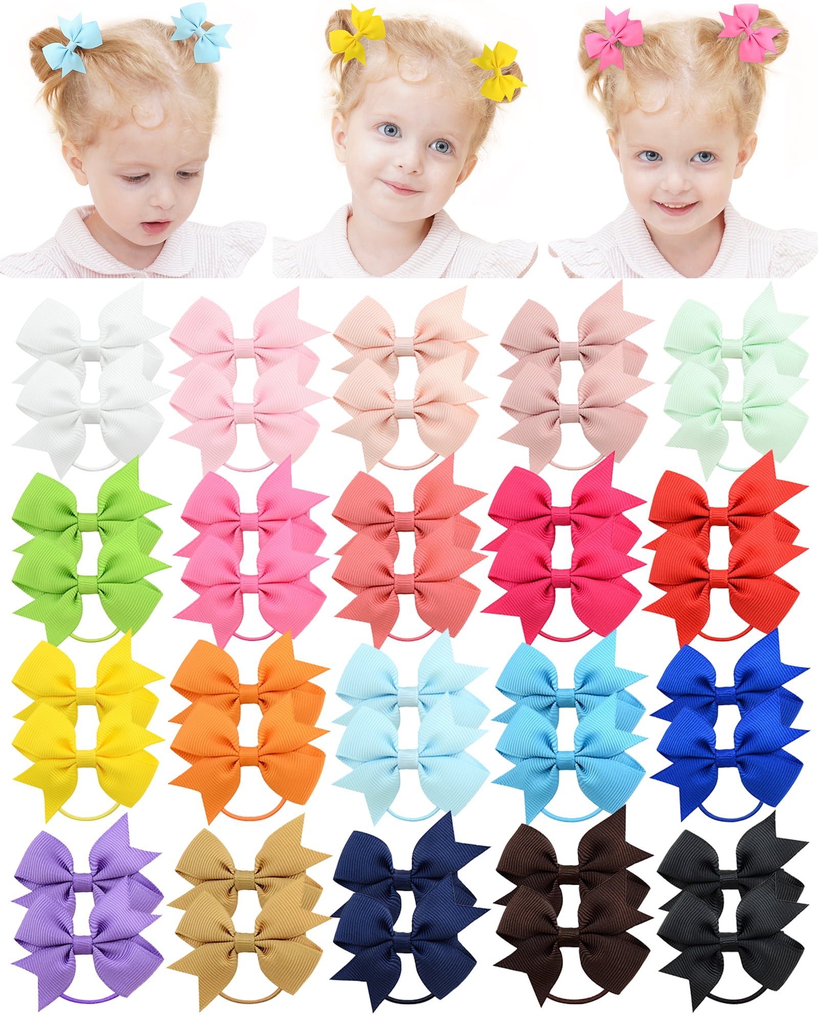 40 Girls Hair Bows 20 Colors 2.5 Boutique Clips For Girls Toddlers Kid NEW