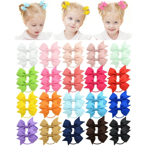Choicbaby Mini Baby Girls Hair Bows Ties Boutique Elastic Hair Rubber Ribbon Hair Band Accessories for Kids Toddlers Infants,2.5-in 40Pcs/20Pairs