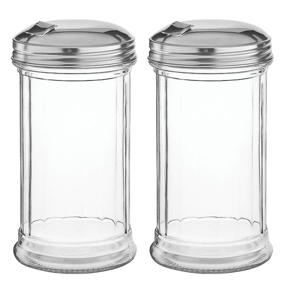 Choice 12 oz. Glass Sugar Pourer with Stainless Steel Lid - Pack of 2