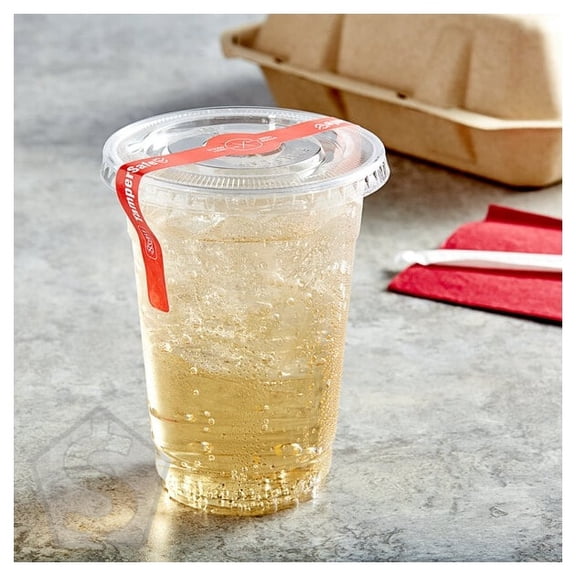 Choice 16 oz. Clear PET Plastic Cold Cup with Flat Lid, Tamper Evident Drink Label, and Band - 250/Pack