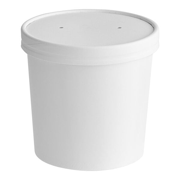 Choice 26 oz. White Double Poly-Coated Paper Food Cup with Vented Paper ...