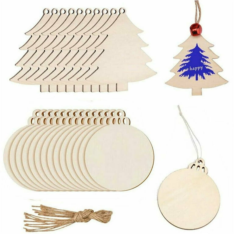 Pack of 50 Wooden Crafts to Paint 3 inch Christmas Tree Hanging Ornaments  Unfinished Wood Cutouts Christmas Decoration DIY Crafts (Wooden Christmas