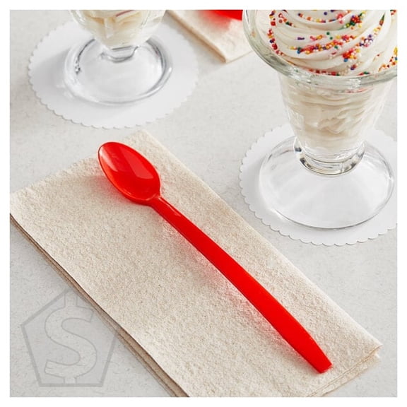 Choice 8" Red Polypropylene Plastic Soda / Sundae Spoon - 1,000/Case