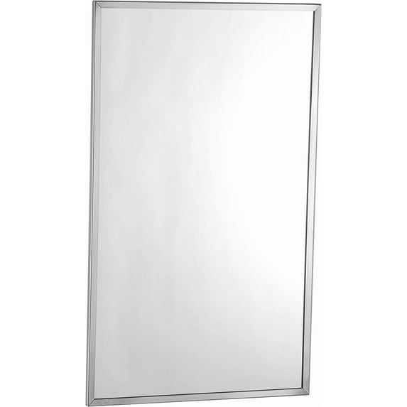 Choice Builder Solutions Bobrick B-165-1836 Contemporary Metal Wall Mirror | Glass Panel | Stainless Steel Framed Mirror Set Design | Mirrored Rectangle Hangs Vertical (18” x 36”)