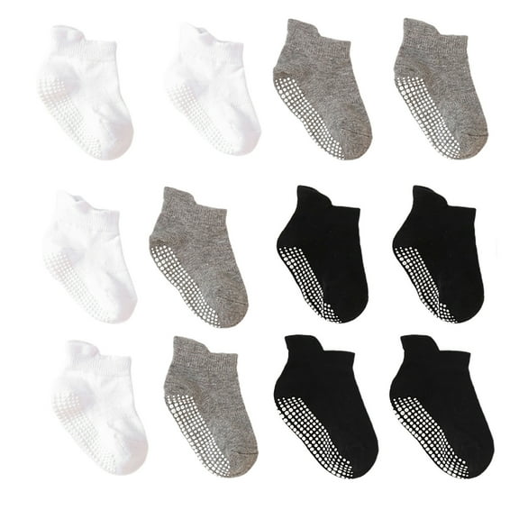 Dress Choice 6/12 Pairs Baby Non Slip Grip Ankle Socks Low Cut Athletic Ankle Socks with Non Skid Soles for Infants Toddlers Kids Boys Girls