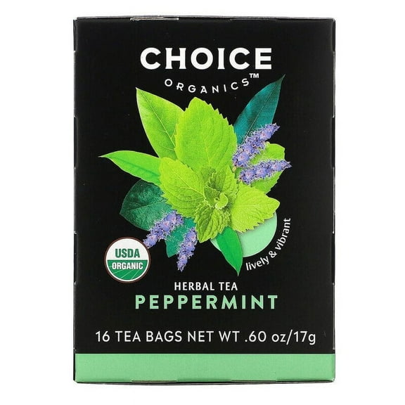 Choice Organic Teas, Herbal Tea, Peppermint, 16 Tea Bags, .60 oz Pack of 4
