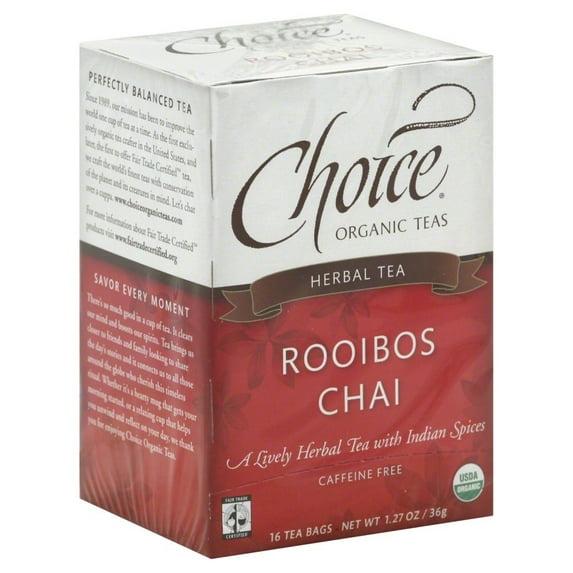 Choice Organic Teas Herbal Tea Rooibos Chai - Caffeine Free - 16 Bags