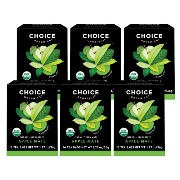 Choice Organics Apple Mate Tea, Contains Caffeine, Yerba Mate Tea Bags, 3 Boxes of 16