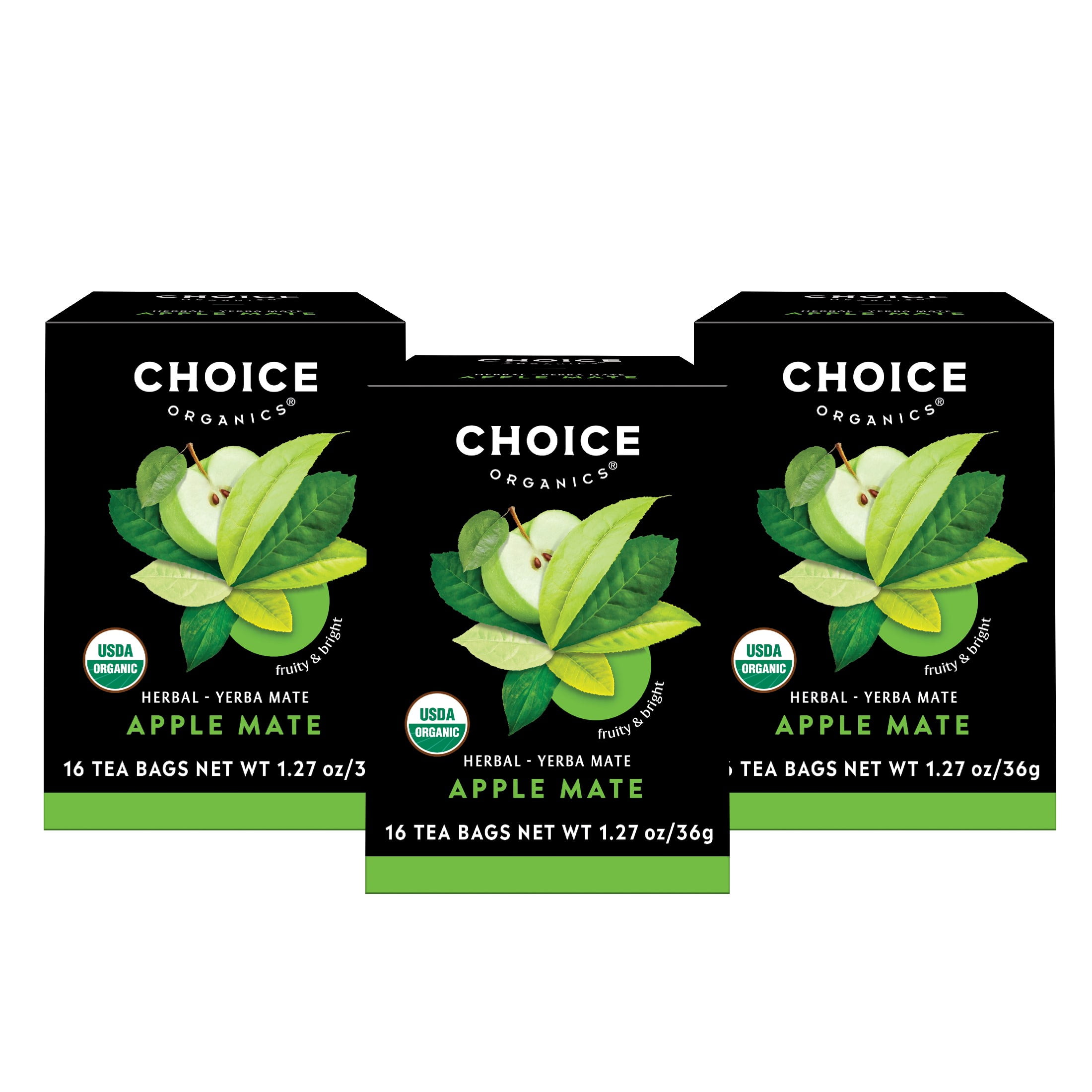 Choice Organics Apple Mate Tea, Contains Caffeine, Yerba Mate Tea Bags, 6 Boxes of 16