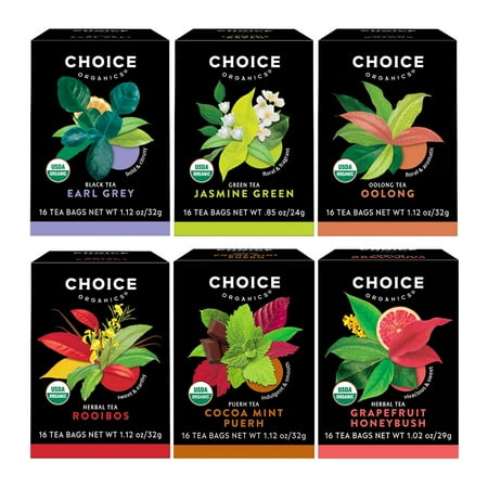 Choice Organics Favorites Tea Variety Pack, Assorted Tea Bags, 6 Boxes of 16
