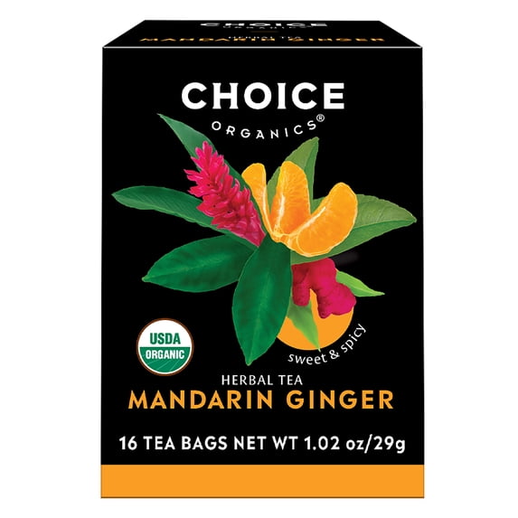 Choice Organics Mandarin Ginger Tea, Caffeine Free, Herbal Tea Bags, 16 Count