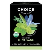 Choice Organics Mint Sage Tea, Caffeine Free Herbal Tea Bags, 16 Count