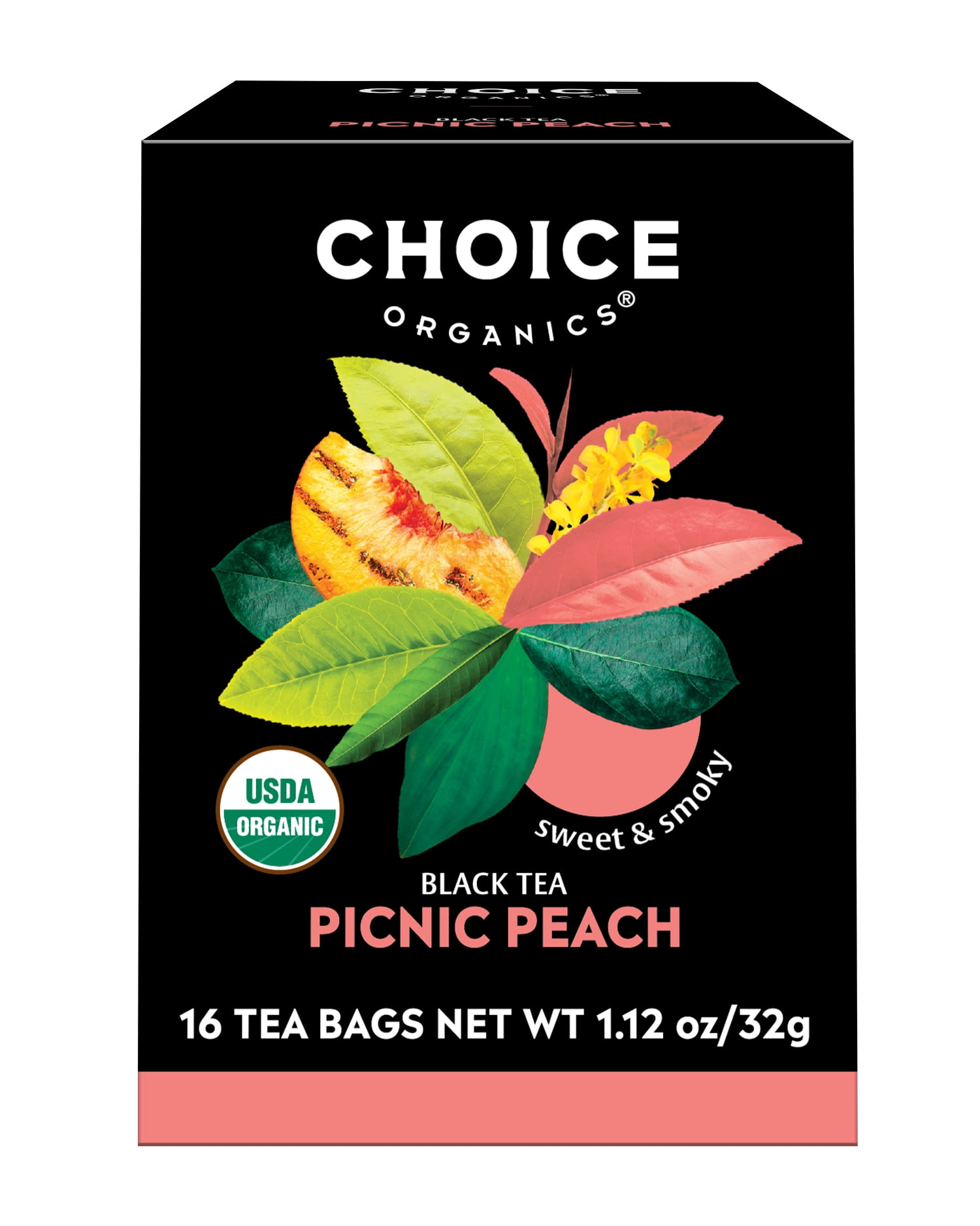 Choice Organics – Organic Picnic Peach Tea (6 Pack) – Rainforest Alliance – Contains Caffeine – 96 Organic Black Tea Bags