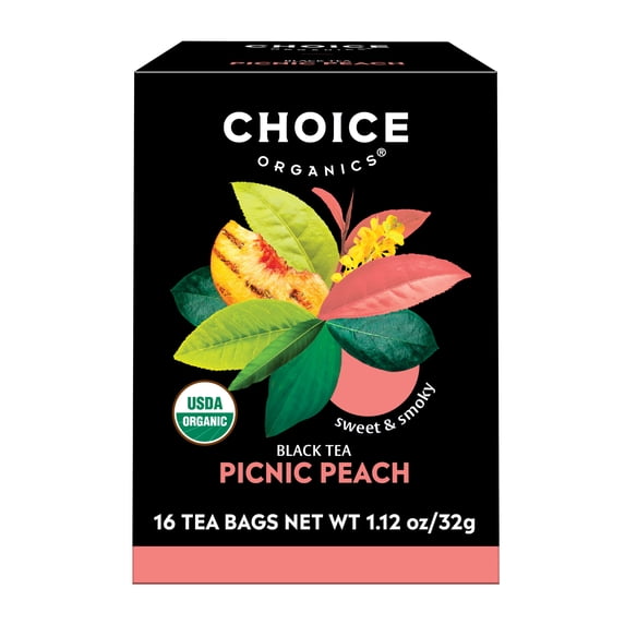 Choice Organics – Organic Picnic Peach Tea (6 Pack) – Rainforest Alliance – Contains Caffeine – 96 Organic Black Tea Bags