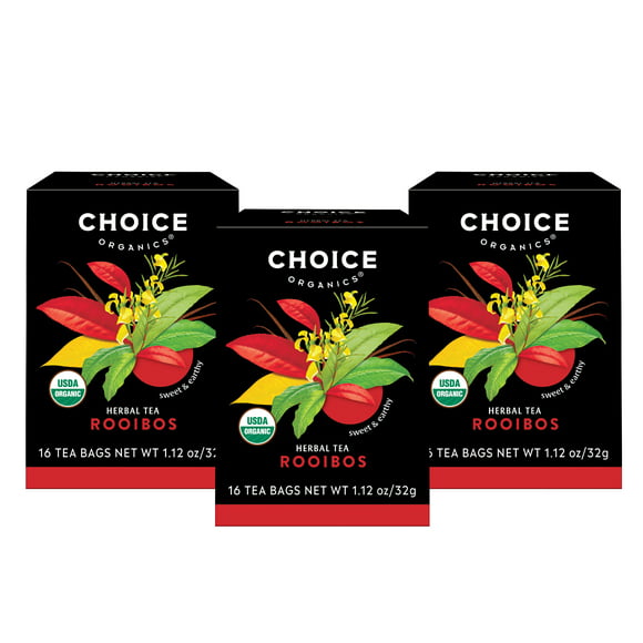 Choice Organics Rooibos Tea, Caffeine Free, Herbal Tea Bags, 3 Boxes of 16