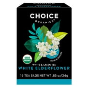 Choice Organics White Elderflower Tea, Contains Caffeine Green Tea Bags, 16 Count