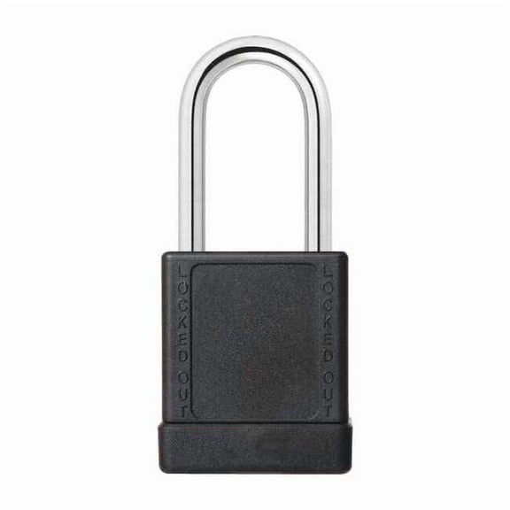 Lockout Padlock, Keyed Alike, Aluminum, Black, 1 1/2 in Shackle Height, 1 9/16 in Body Width, 6 PK