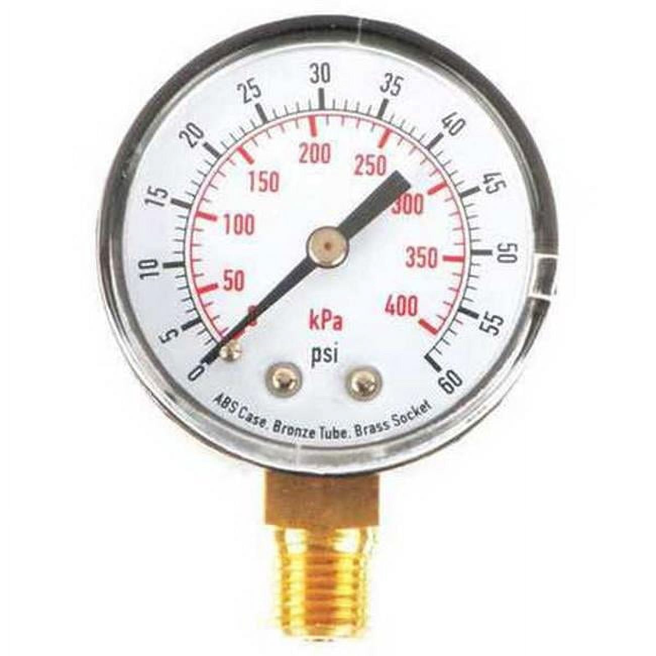 Pressure Gauge, Commercial, 0 to 60 psi, 2 in dial, 1/4 in MNPT, Bottom ...
