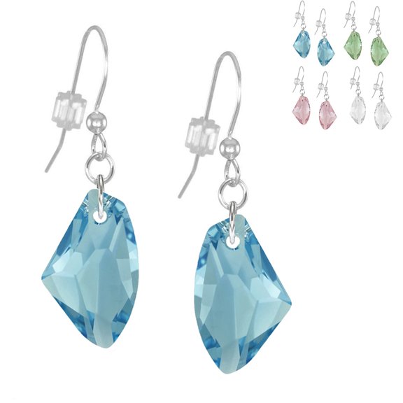 Choice of Colors Classic 19mm Austrian Crystal Galactic Sterling Silver Earrings - Aquamarine