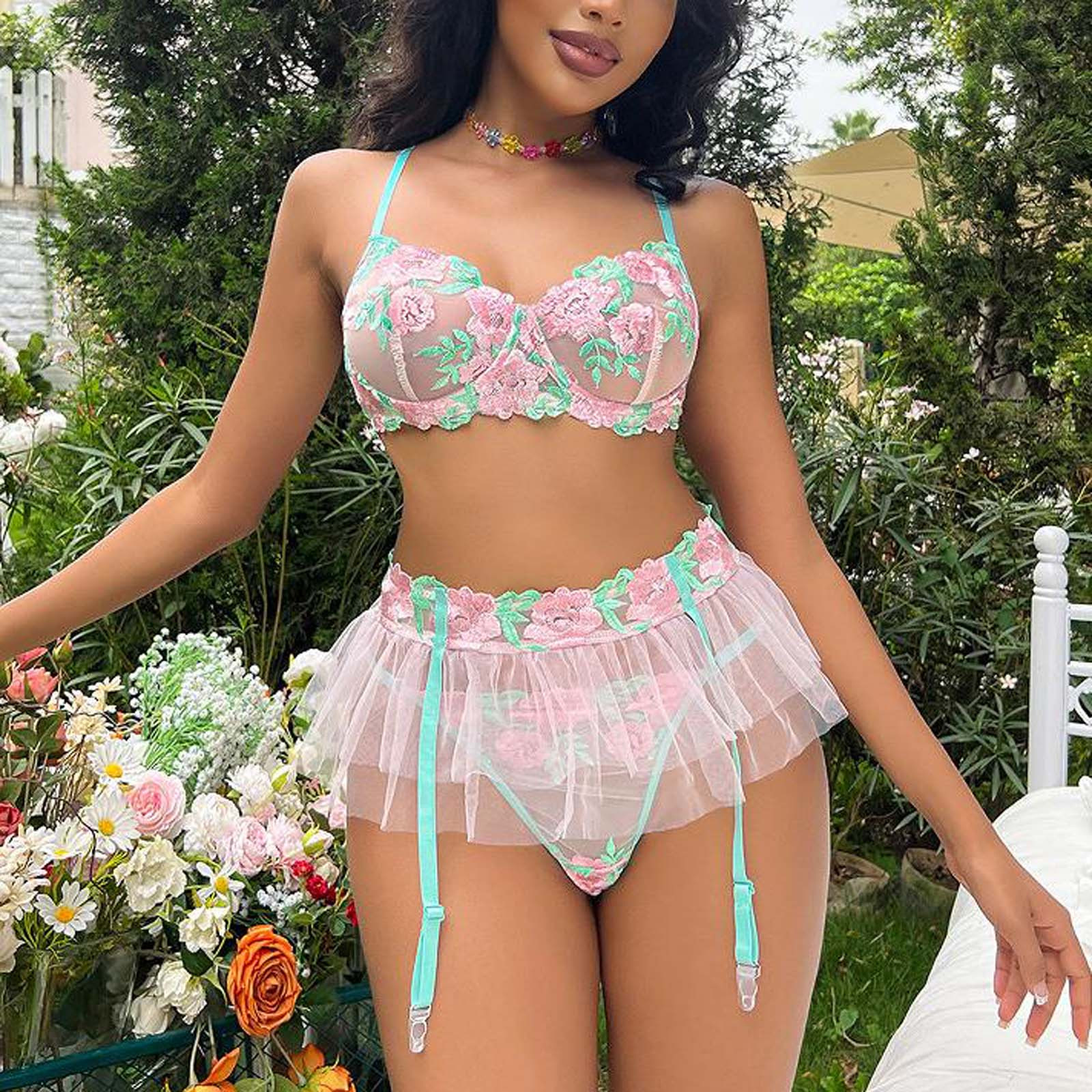 ChoiceGaecuw Lingerie Pajama Set Sexy Women Floral Embroidery
