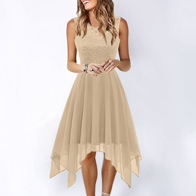 ChoiceGaecuw Midi Dress Women Plain Semi Formal Dress Round Neck