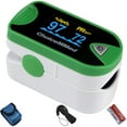thumbnail image 1 of ChoiceMMed Dual Color OLED Finger Pulse Oximeter - Green - Blood Oxygen Saturation Monitor with Color OLED Screen Display and Included Batteries - O2 Saturation Monitor, 1 of 7