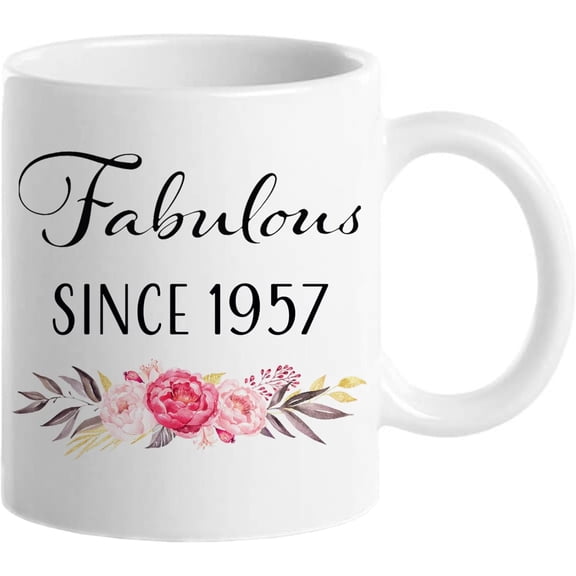 Choinn 69th Birthday Gifts for Women, Funny 69 Year Old Gift Coffee Mug, 1957 69th Birthday Mugs for Her, Mom, Aunt, Wife, Friend, Grandma, Sister, Colleague, 11 oz Tea Cup Fabulous Since 1957