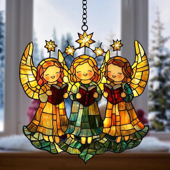 Choir Angels ACRYLIC Glass Window Hanging  Singing Angel Trio Sun Catcher, Holiday Ornament, Perfect Christmas Gift for Music Lovers