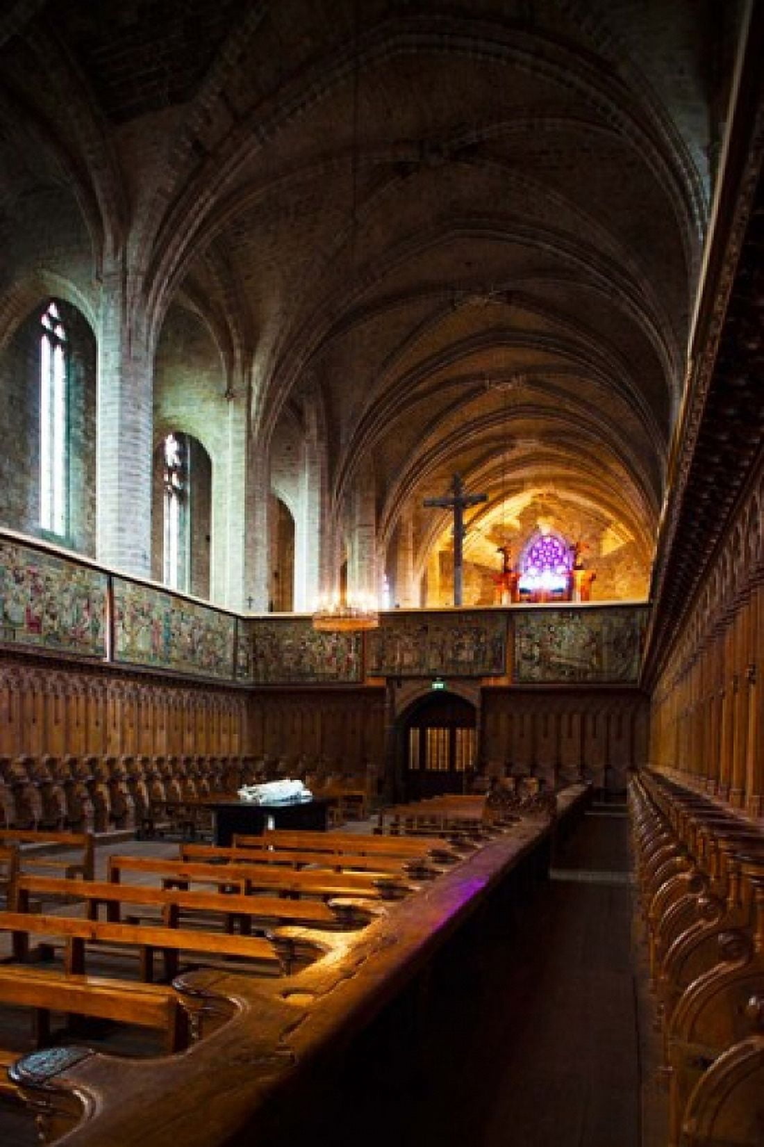 Choir stalls at Abbatiale Saint-Robert La Chaise-Dieu Haute-Loire Auvergne France Canvas Art - Panoramic Images (24 x 36)