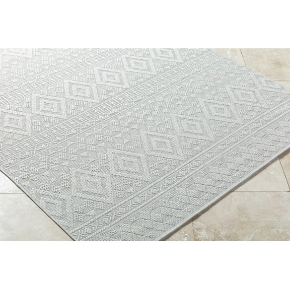 Choire Contemporary Area Rug - Outdoor Safe - Light Silver, Silver Gray - 6'7" x 9'