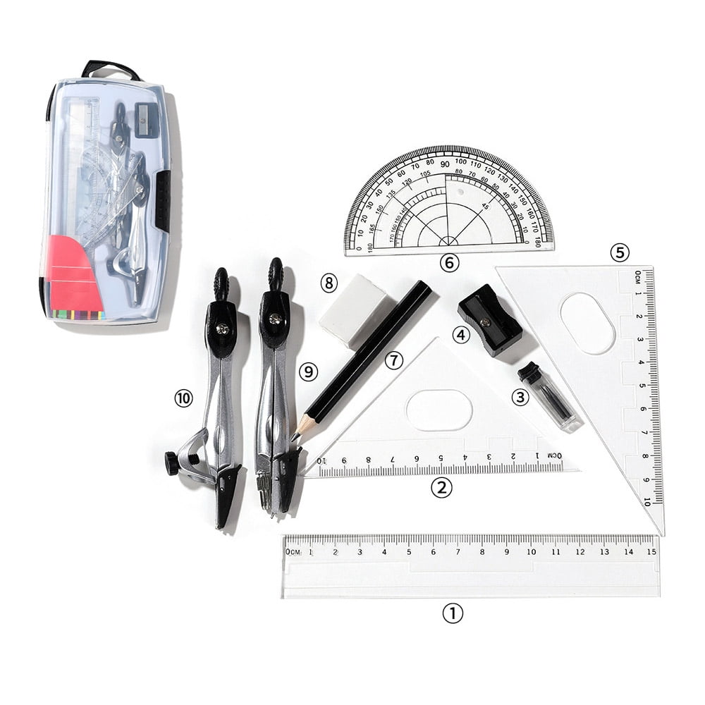 Chok 10 Piece Protractors Set Geometry Tools Kit Swing Arm Protractor