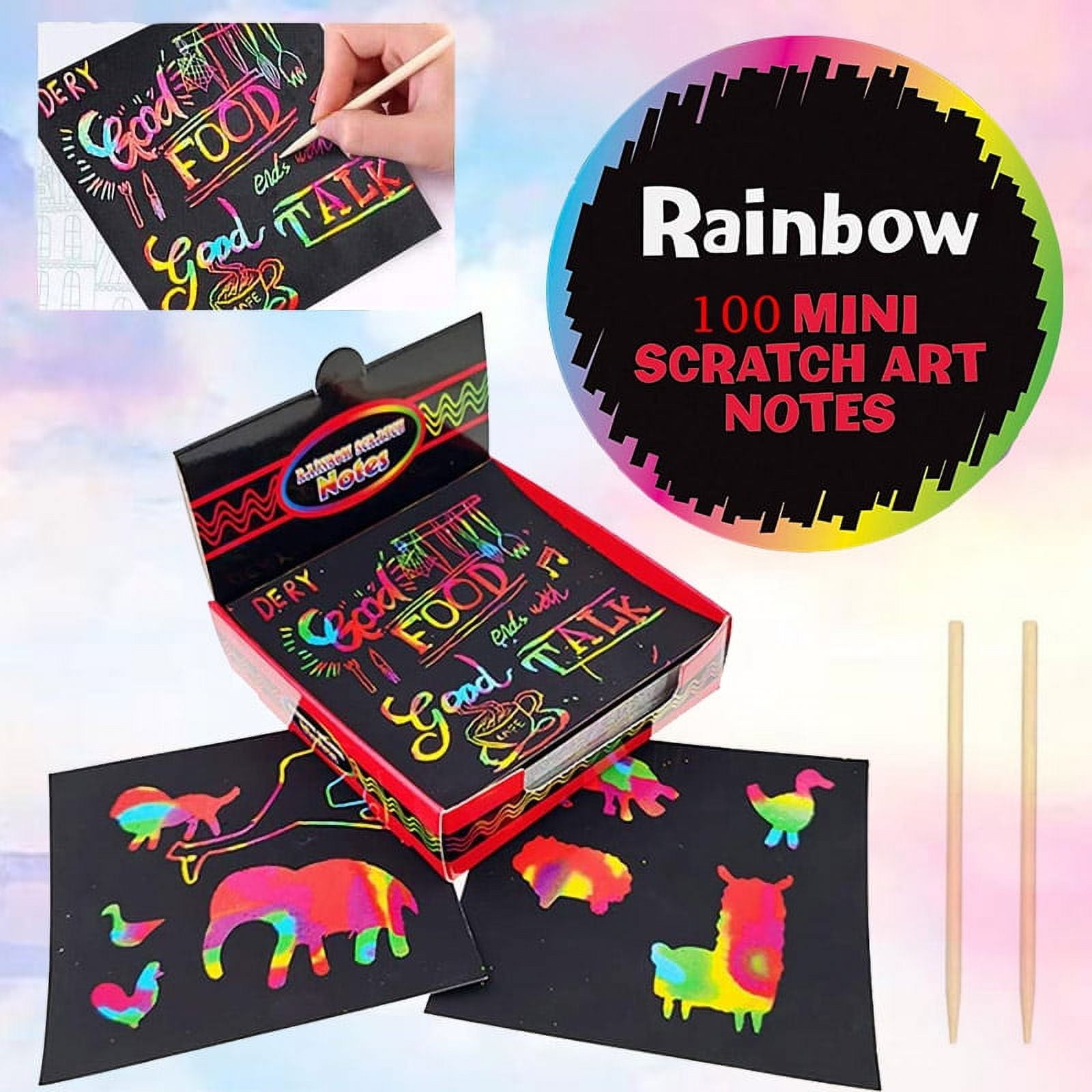 Chok 100 Pcs Scratch Art for Kids, Rainbow Scratch Paper, Mini Scratch