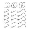 thumbnail image 1 of Chok 20g Stainless Steel Nose Rings Hoop L Shape Nose Studs Nose Screw Bone Silver Pack for Women Men 21 Pcs, 1 of 5