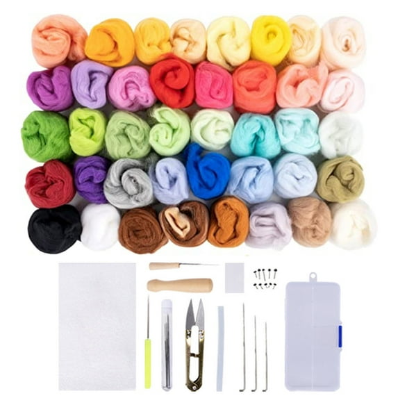 Chok 36 Colors Wool Roving Needle Felting Kit, Starter Felt Tools & Instruction & Foam Mat for Adults Beginners DIY Craft Felted Animal Plants Gift