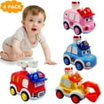 thumbnail image 1 of Chok 4PCS Toddler Push Go Cars Toy Wind Up Cars -Can Change Expression -Ambulance, Engineering Vehicle, Police Car, Fire Truck - Sensory Baby Car Toy Set, 1 of 7