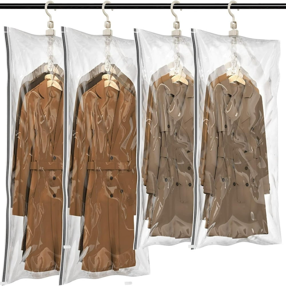 6-Pack Hanging Vacuum Storage Bags With Electric Pump - Space Saver For Coats & Jackets