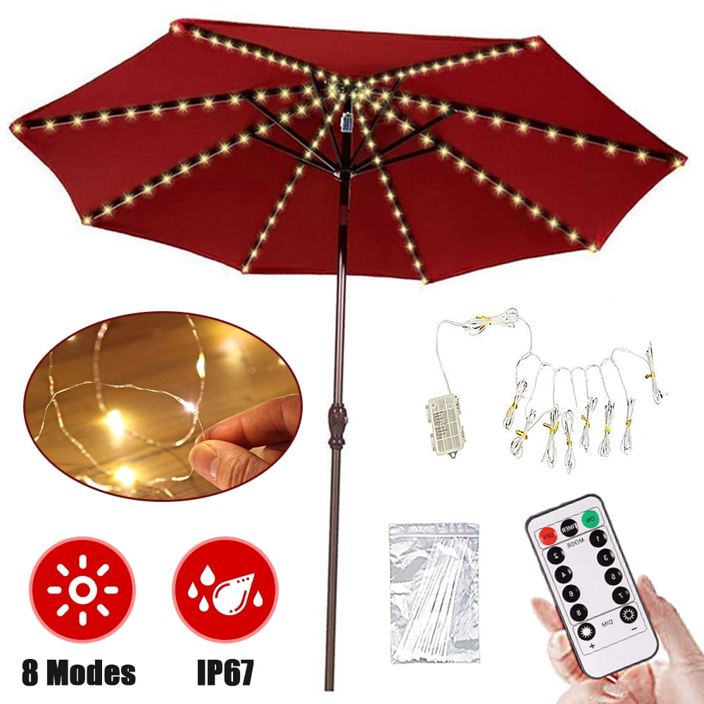 Chok Patio Umbrella String Lights with Remote Control 104 Bright LED 8 Modes Wireless Battery