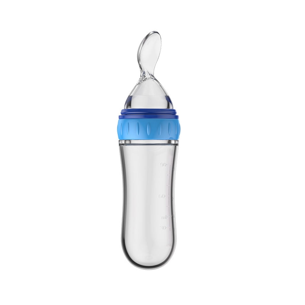 Plastic Feeding Bottle with Spoon Food Cereal Squeeze Feeder Hot Spoon Solid Feeding (Pink)