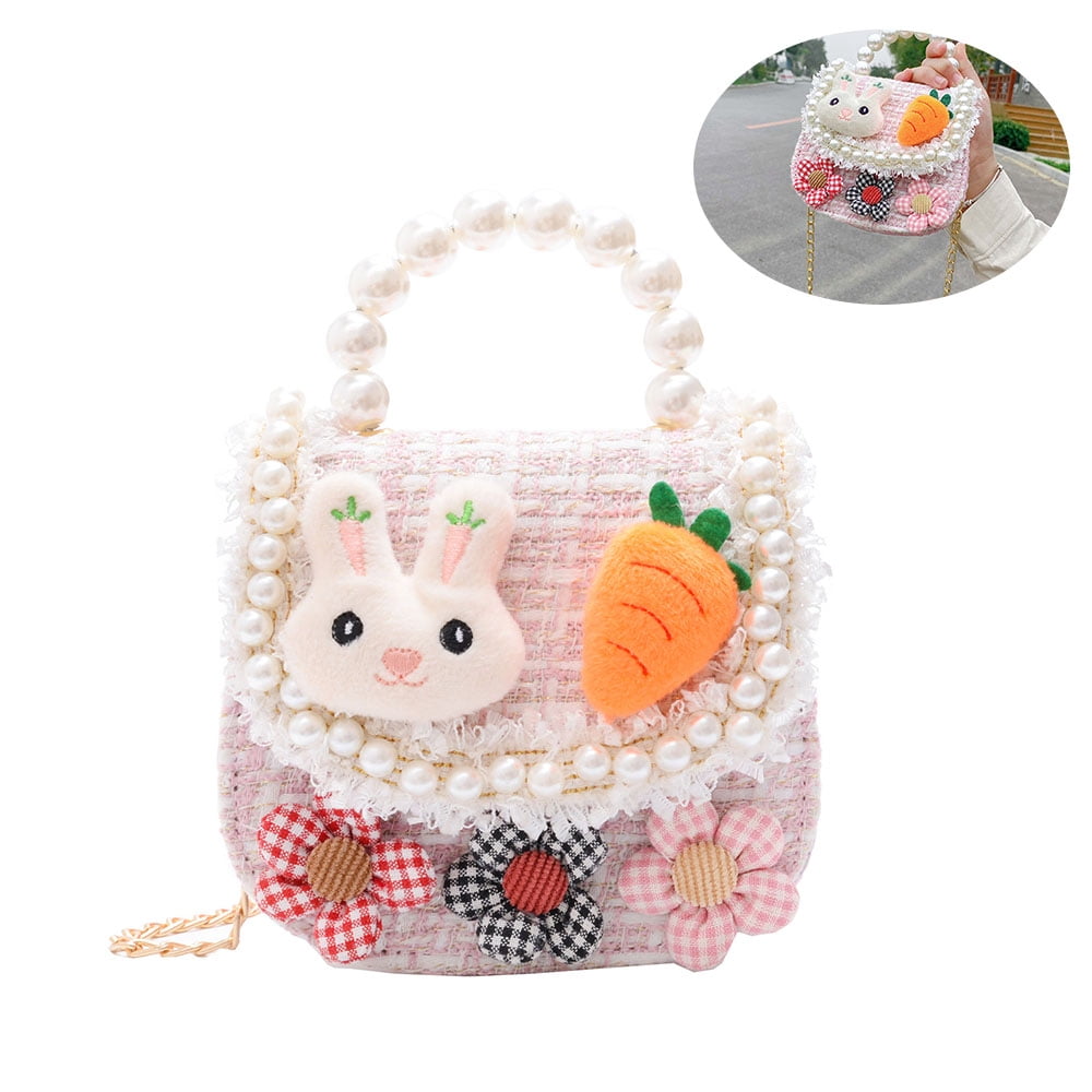 Chok Small Fashion Purse for Little Girls Light Pink Toddler Kids Bag,Mini Girl's Handbag Shoulder Crossbody Bag Dress Up Jewelry Pretend Play Tote With Gold Chain Strap For 2-12 Years Old