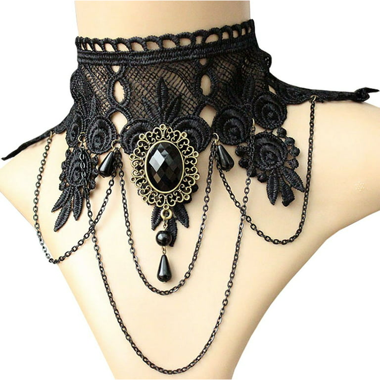 Choker Nacklace, Fascigirl Elegant Lace Gothic Tattoo Choker Collar  Necklace Chain with Rhinestone Pendant for Girls Women Ladies Teens for  Wedding Party(Black) 