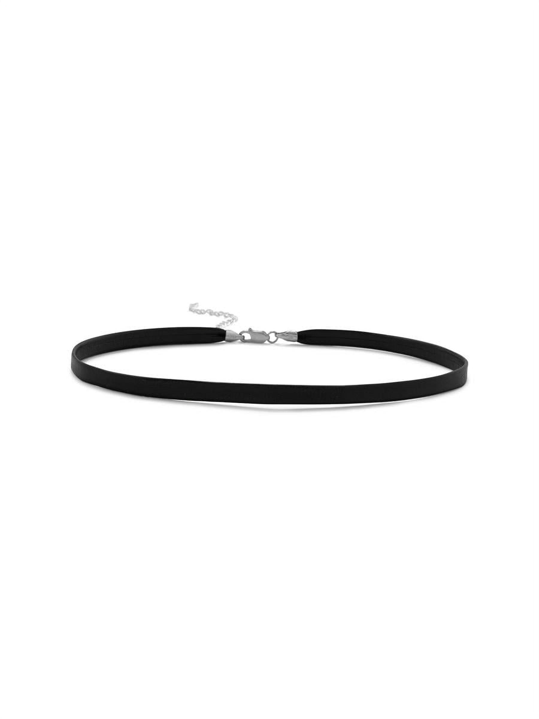 Choker Necklace Black Leather and Sterling Silver Adjustable