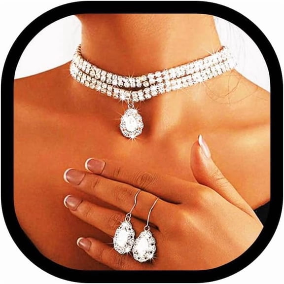 Choker Necklaces and Excellent Earring Set Rhinestone Silver Wedding Jewelry for Women[j818]
