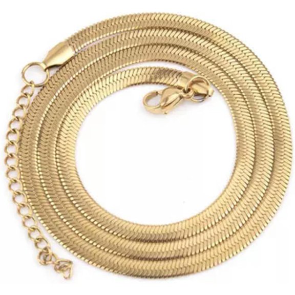 Choker Non-Fading elegant sophisticated High-End Sense Clavicle Chain Bone Chain Snake Necklace -Gold 3MM-45+5CM[l056]