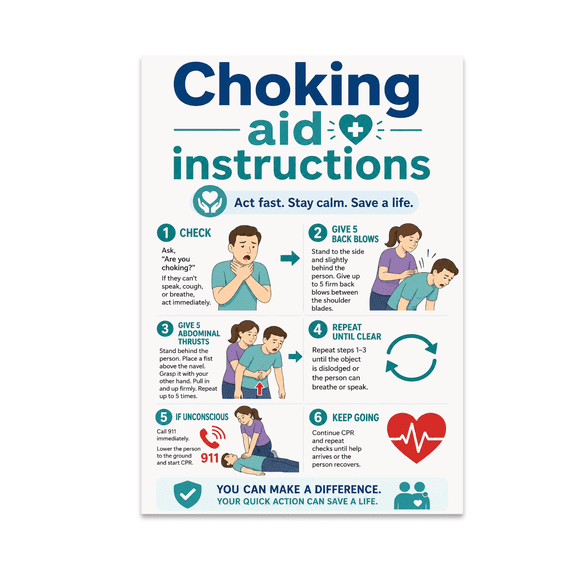 Choking Aid Instructions - First Aid Enthusiast - 13x19 Poster Print